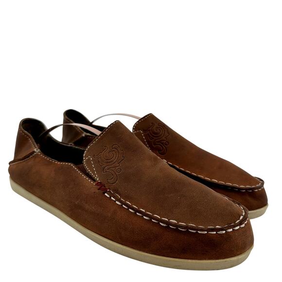 OluKai Nohea Loafers Nubuck Leather EverFit Dri-Lex Slip On Round Tan Brown 8.5 - Picture 2 of 7